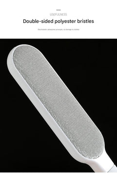 Double-sided hair brush displaying pet hair removal