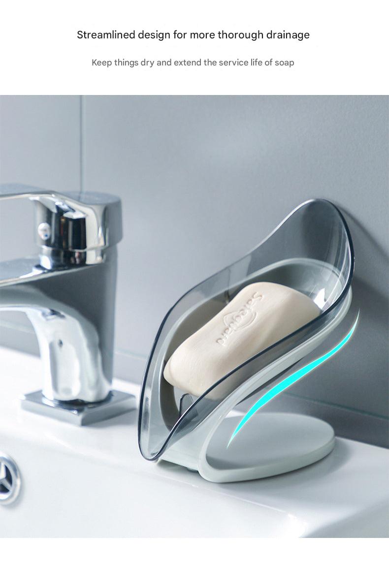 Water-saving leaf soap holder in grey colour