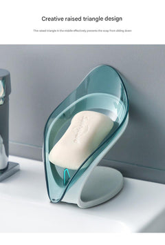 Blue water-saving leaf soap holder with suction cup