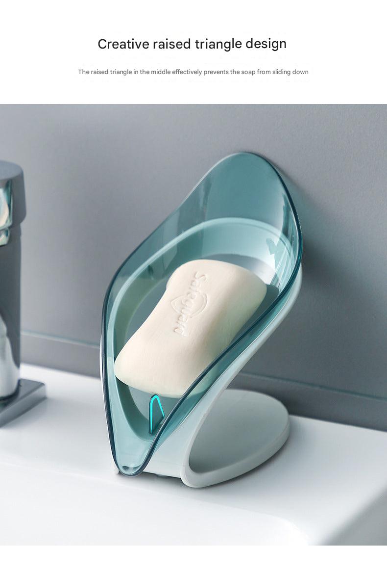 Blue water-saving leaf soap holder with suction cup