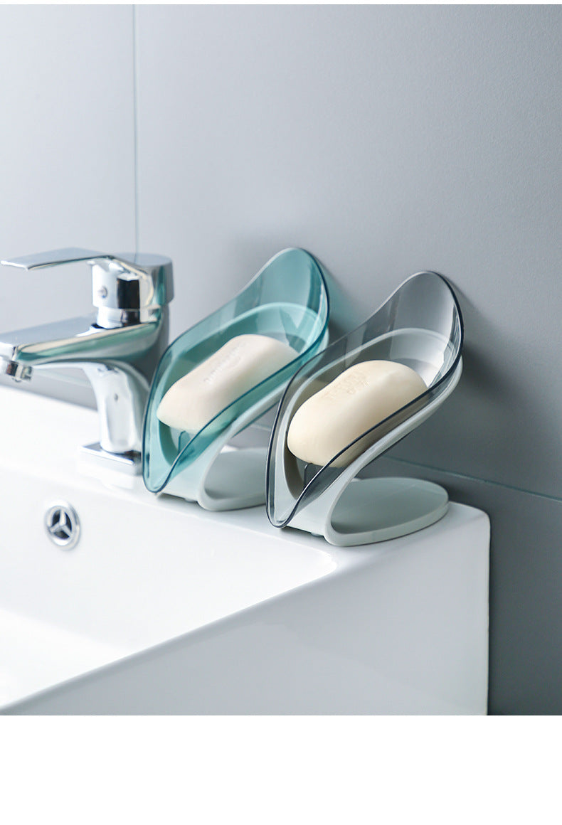 Blue water-saving leaf soap holder with suction cup