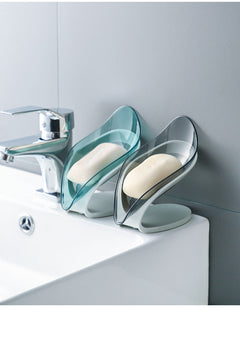 Blue water-saving leaf soap holder with suction cup