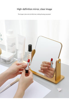 Side view of compact wooden makeup mirror for students