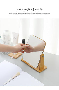 Stylish wooden frame of adjustable makeup mirror displayed