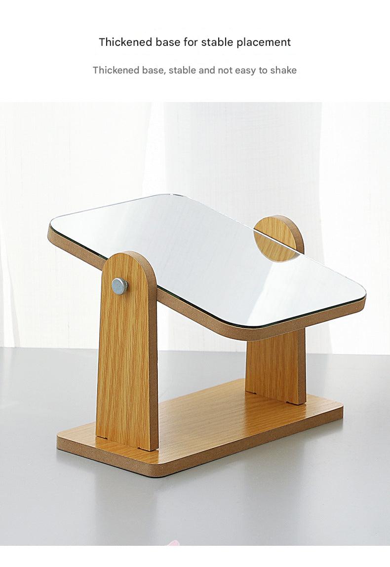 Makeup mirror placed on vanity desk for use