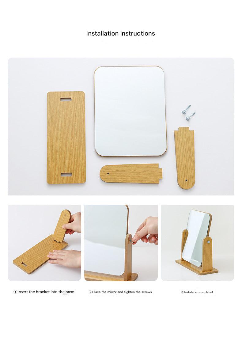 Side view of compact wooden makeup mirror for students