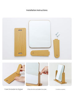 Side view of compact wooden makeup mirror for students