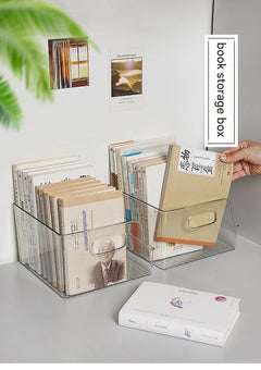 Large clear storage box for clutter-free desktop
