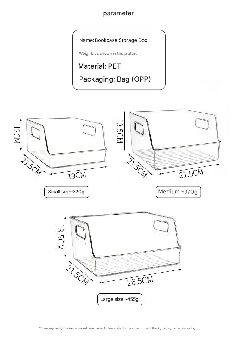 Transparent book storage box with easy access