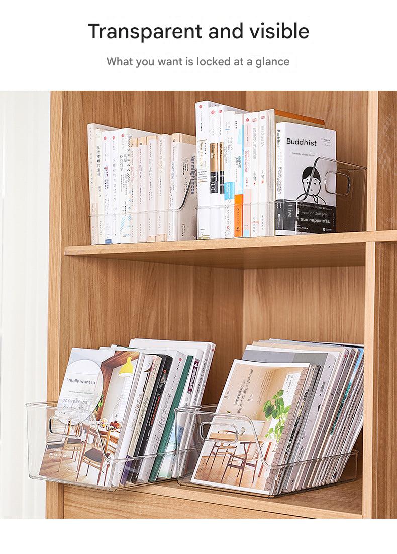 Organised workspace with clear storage bins
