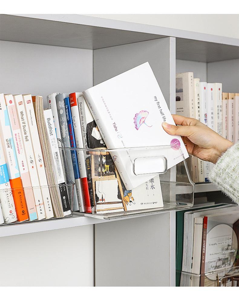 Transparent book storage box with easy access