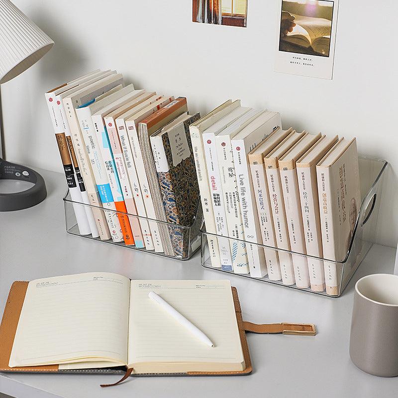 Transparent book storage box with easy access