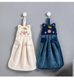 cute coral velvet towel hanging up