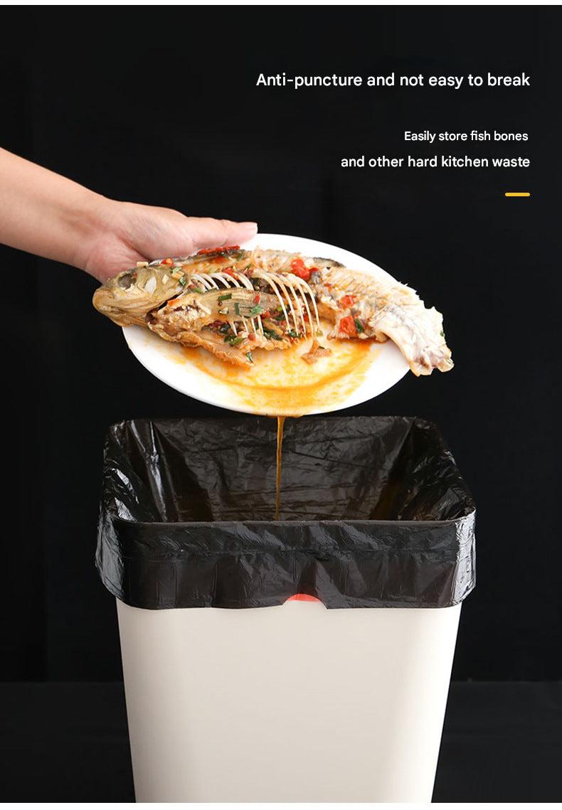 Close-up of heavy-duty drawstring trash bag