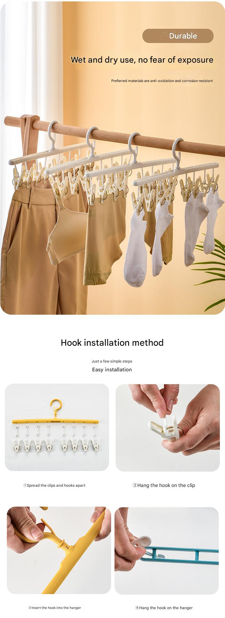 Large sock drying rack with multiple clips