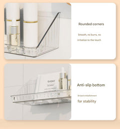 Transparent plastic bathroom organiser