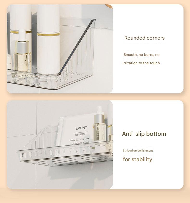 Transparent plastic bathroom organiser
