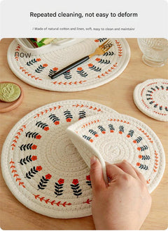 Close-up of cotton linen dining mat texture 5