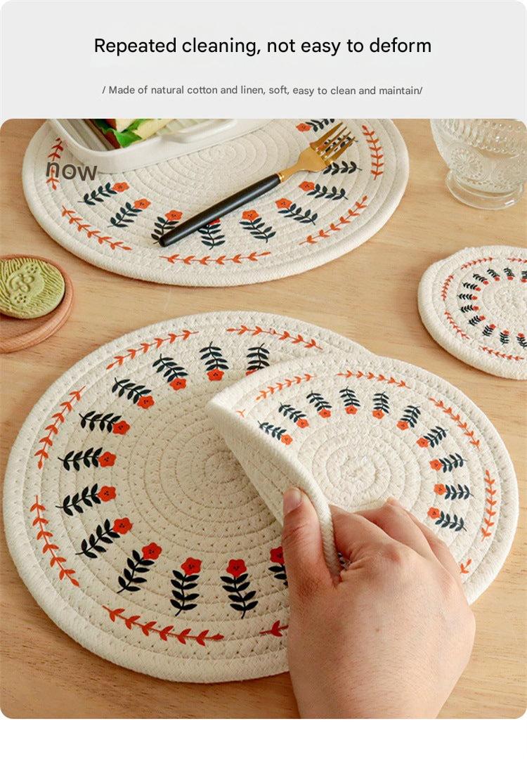 Close-up of cotton linen dining mat texture 5