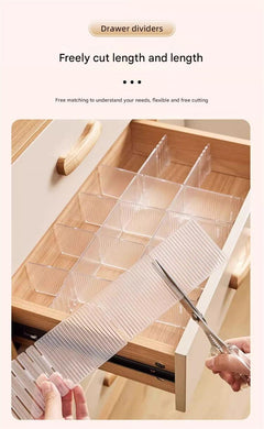 Flexible drawer dividers in use