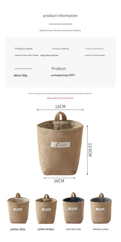 Stylish cotton-linen wall storage pouch