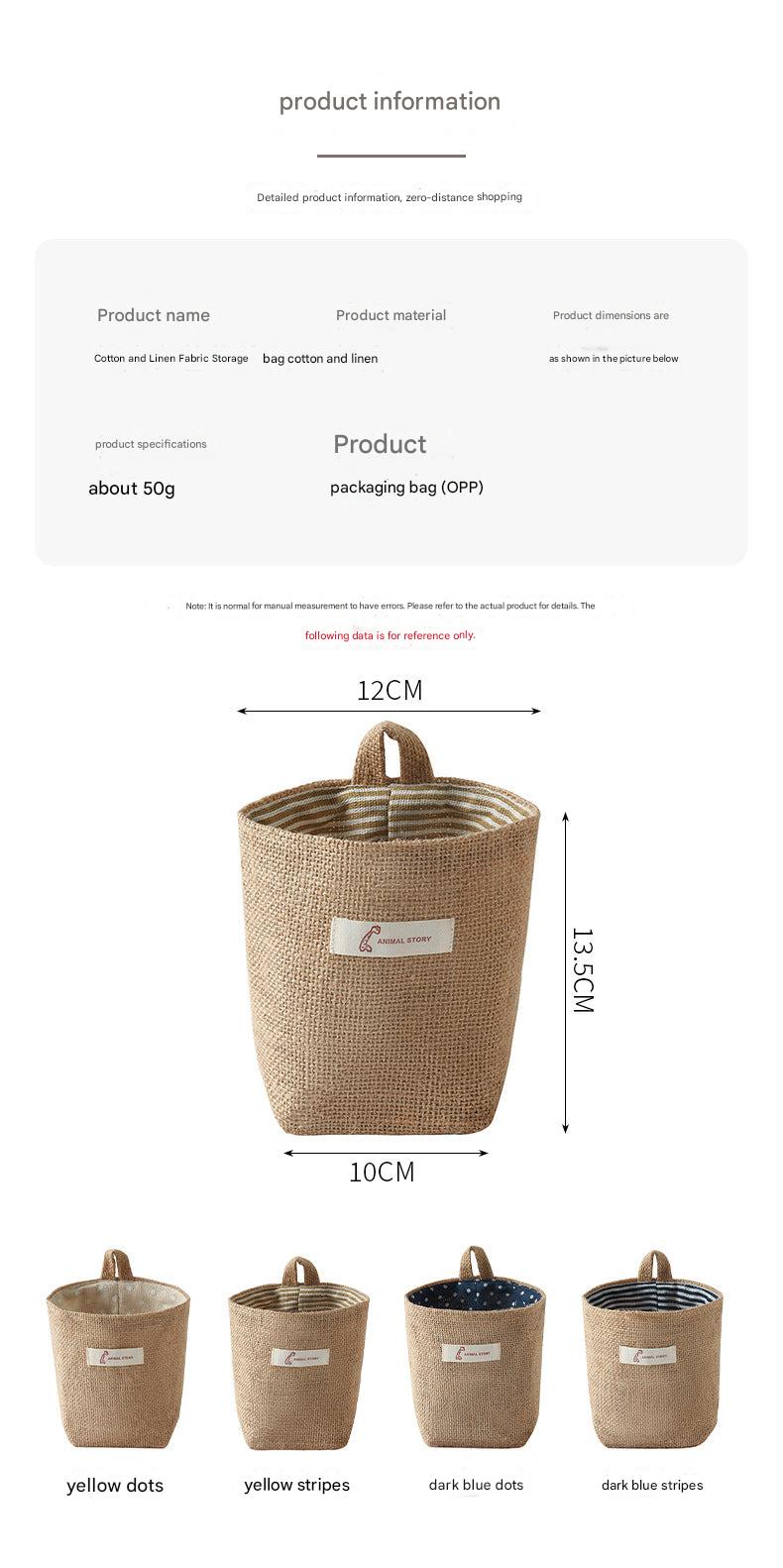 Stylish cotton-linen wall storage pouch