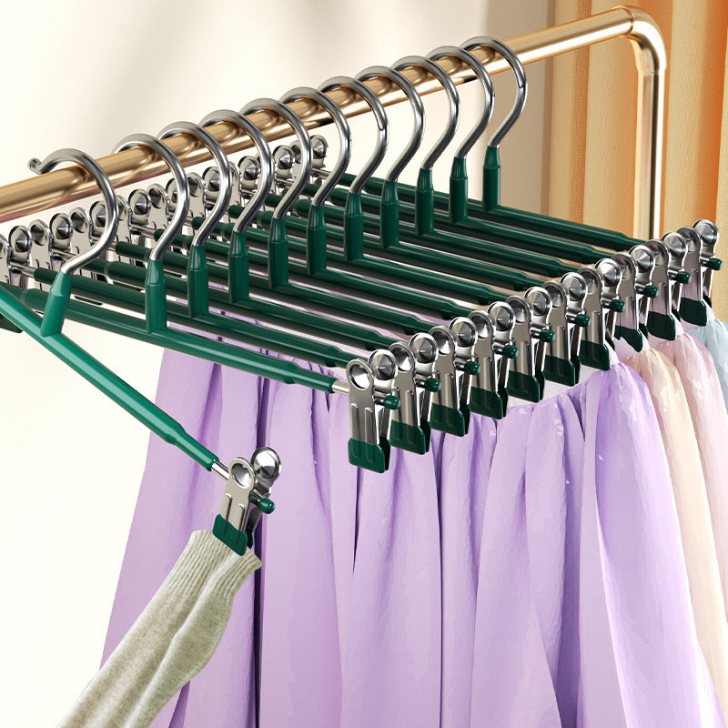 Non-slip clips on pants hanger secure trousers safely