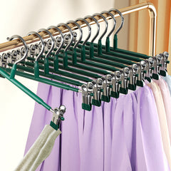 Non-slip clips on pants hanger secure trousers safely