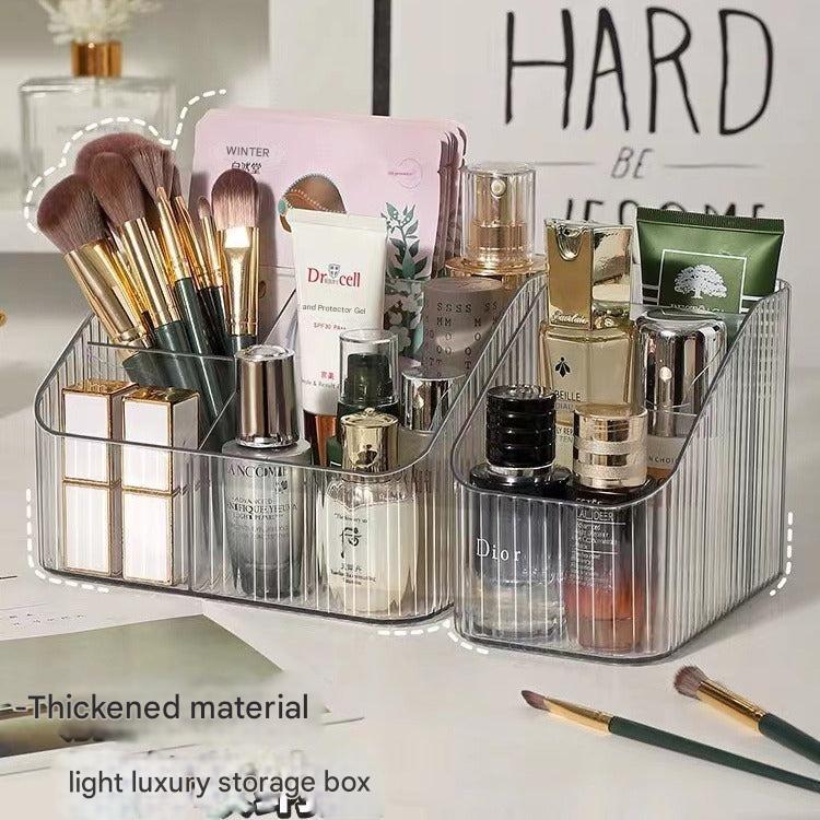 Close-up view of makeup organiser compartments