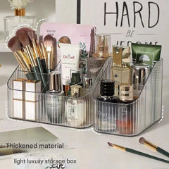 Close-up view of makeup organiser compartments