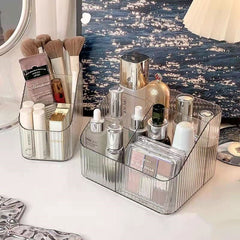 Elegant acrylic makeup storage with lipsticks