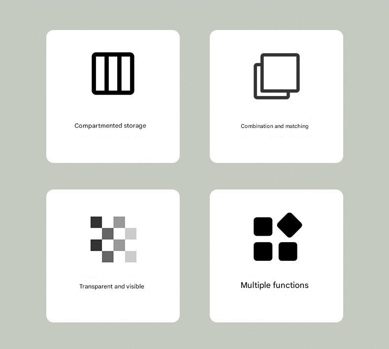 Different sizes of clear storage boxes