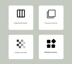 Different sizes of clear storage boxes