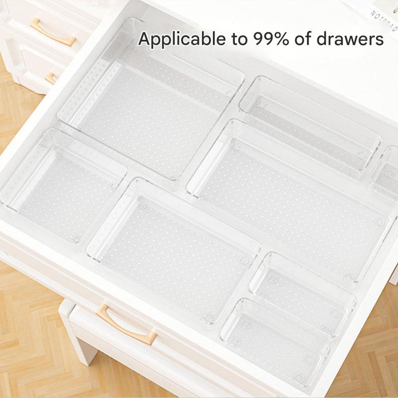 Different sizes of clear storage boxes