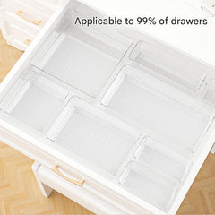 Different sizes of clear storage boxes