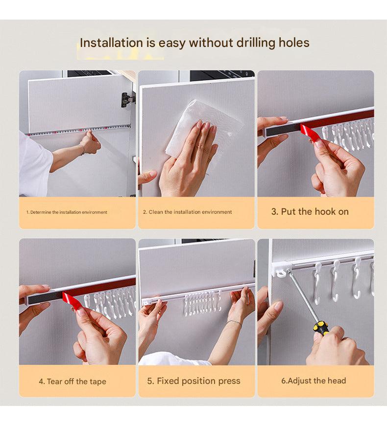 Installation process of kitchen sliding hook rack