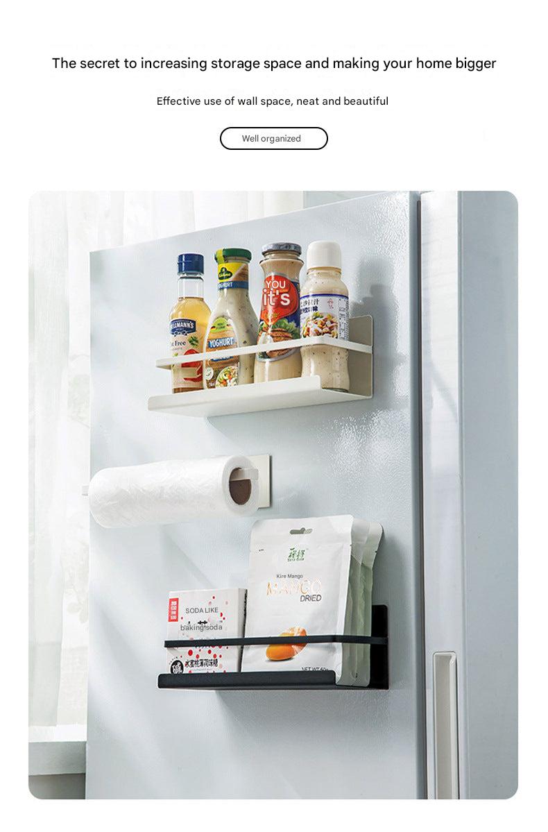 Organised spices on magnetic fridge rack