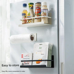 Organised spices on magnetic fridge rack