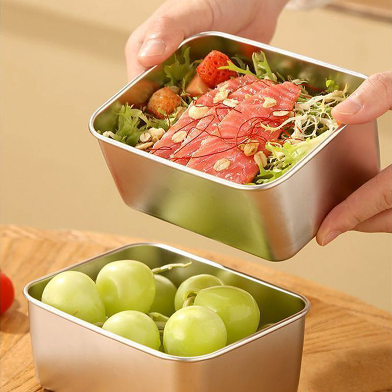 Minimalist stainless steel food box for picnics