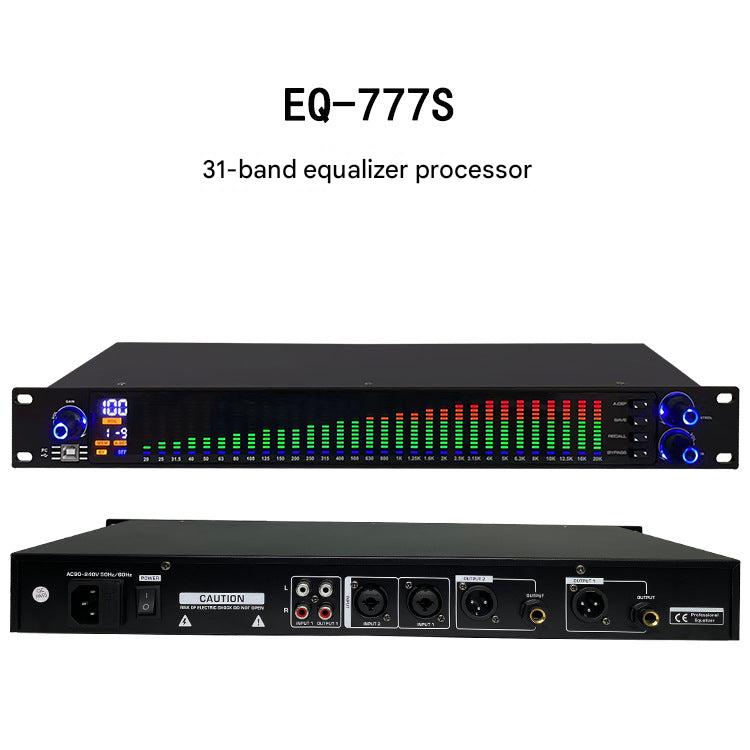 Close-up of audio equalizer controls