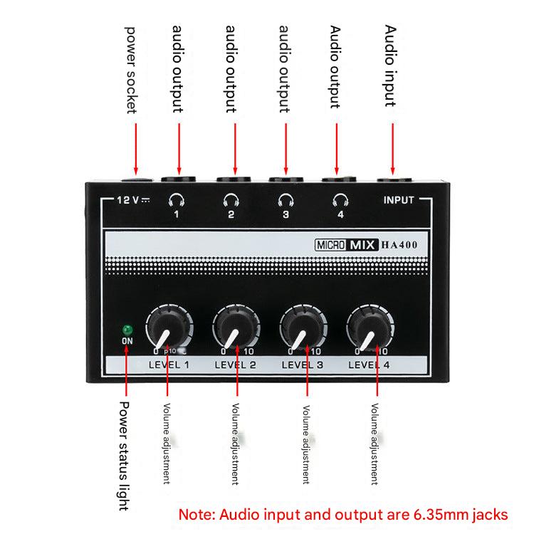 4-channel headphone amplifier with headphones connected