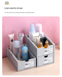 Side view of grey desk organiser in use