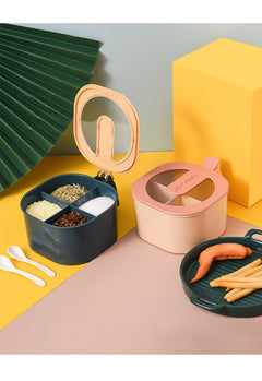 close-up of spice containers with secure lids