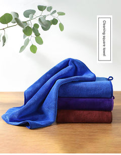 Blue microfiber cleaning cloth on kitchen countertop