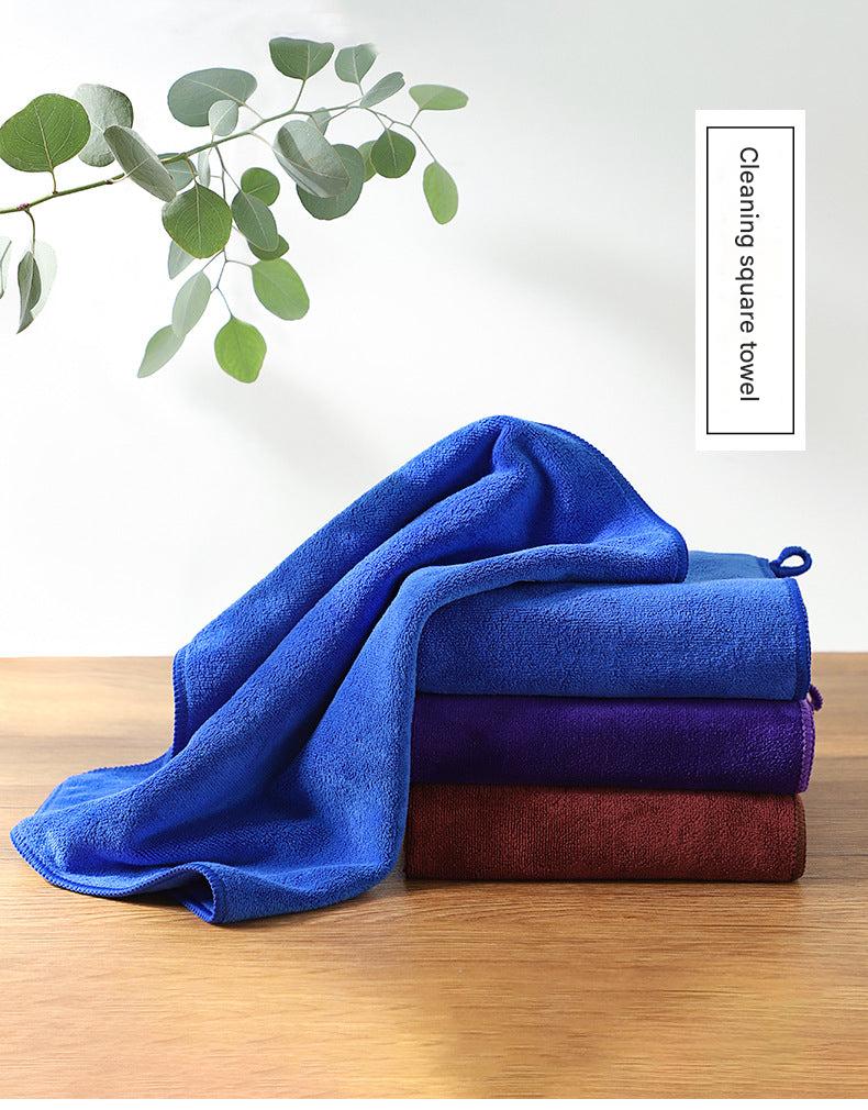Blue microfiber cleaning cloth on kitchen countertop