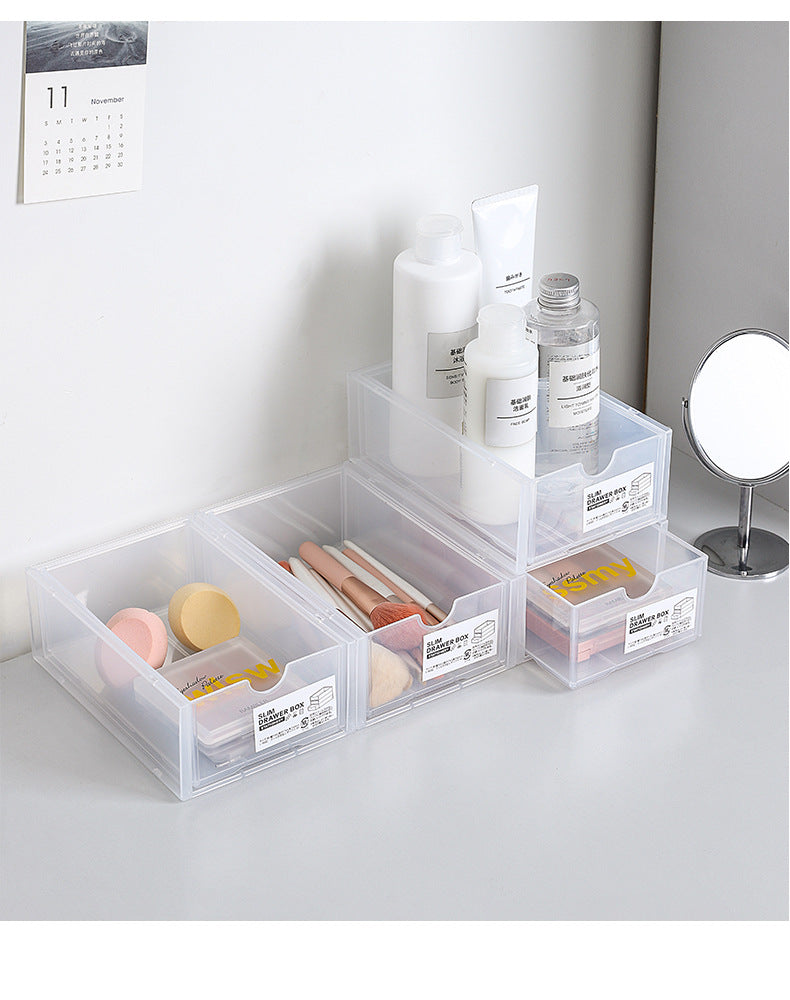 Clear stackable drawer organiser for desk