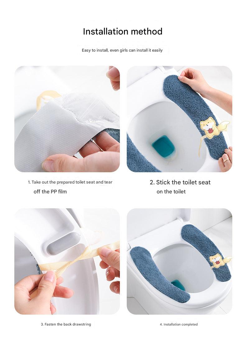 green plush toilet seat cover in bathroom