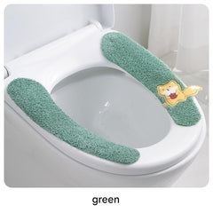 urban bathroom with vibrant toilet covers