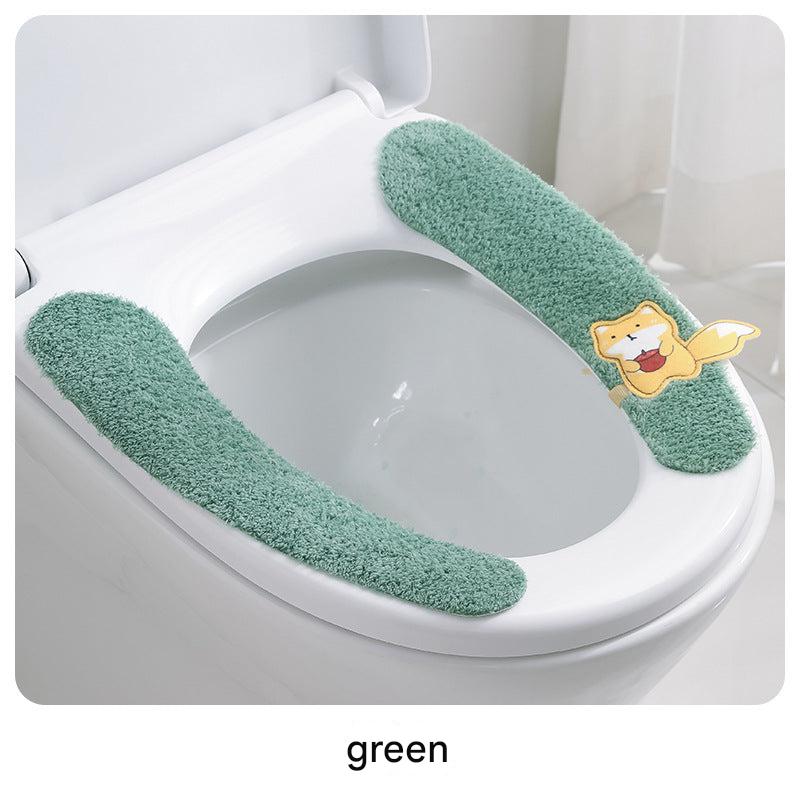 urban bathroom with vibrant toilet covers