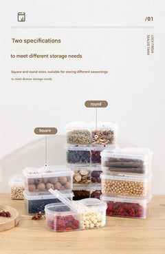 Close-up of stackable spice container for kitchen organisation